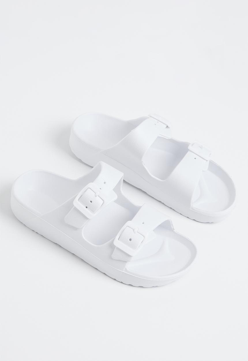 Pop Candy - Twin buckle strap slides - white
