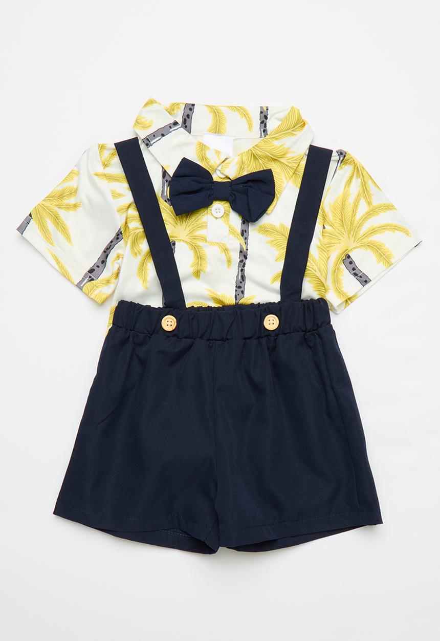 Pop Candy - Baby  2 piece suspender set - black & yellow
