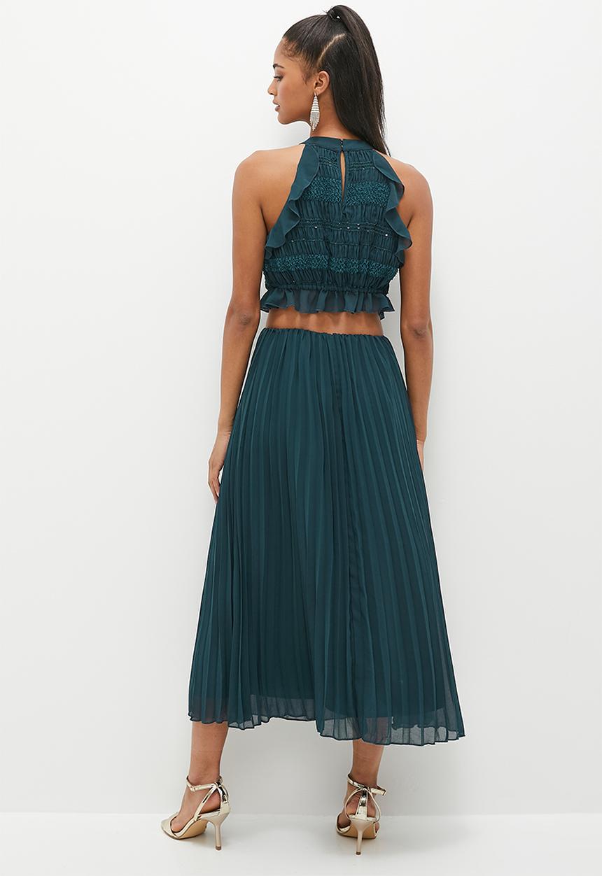 MILLA - High neck sheer dress with tier - teal