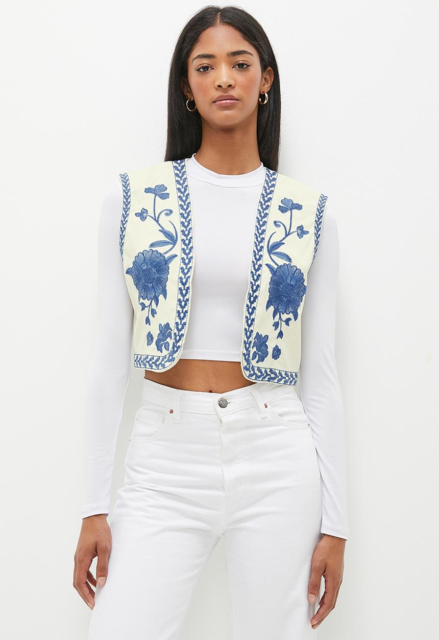 dailyfriday - Embroidery waistcoat - ecru & blue