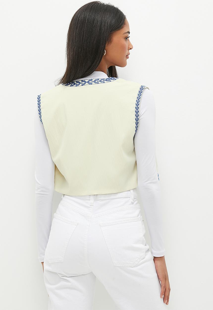 dailyfriday - Embroidery waistcoat - ecru & blue
