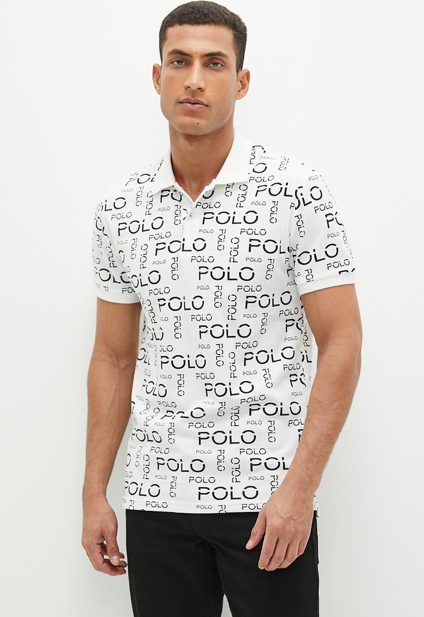 POLO - Mens logo printed aop golfer - white