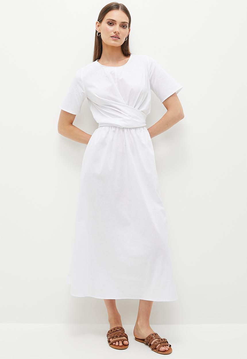 edit - Short sleeve wrap dress - white