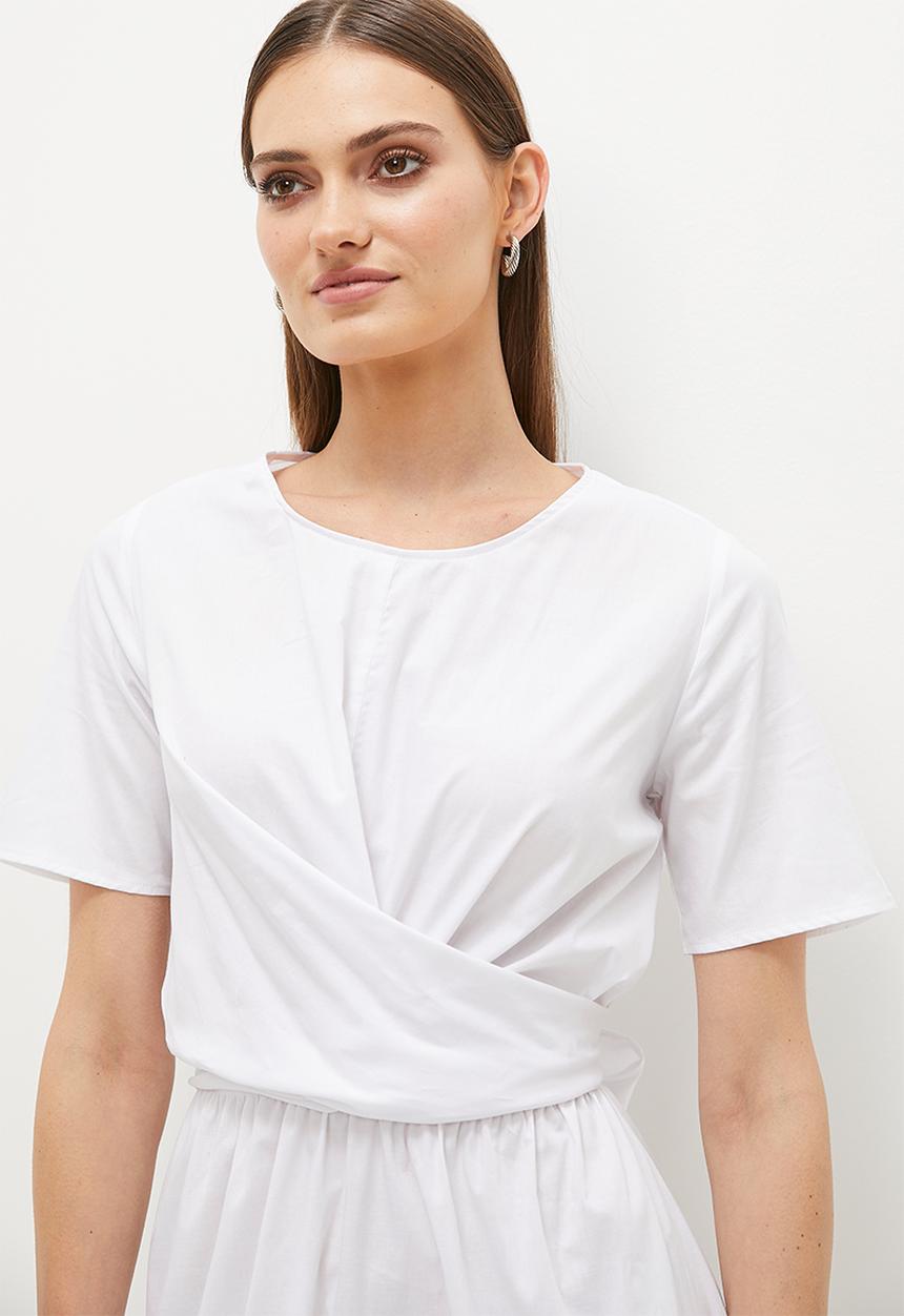 edit - Short sleeve wrap dress - white
