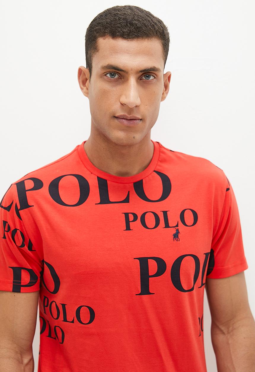 POLO - Mens short sleeve printed tee - red