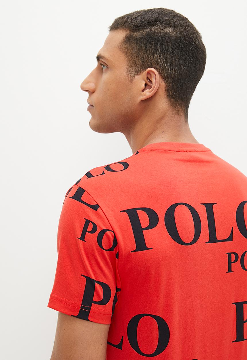 POLO - Mens short sleeve printed tee - red