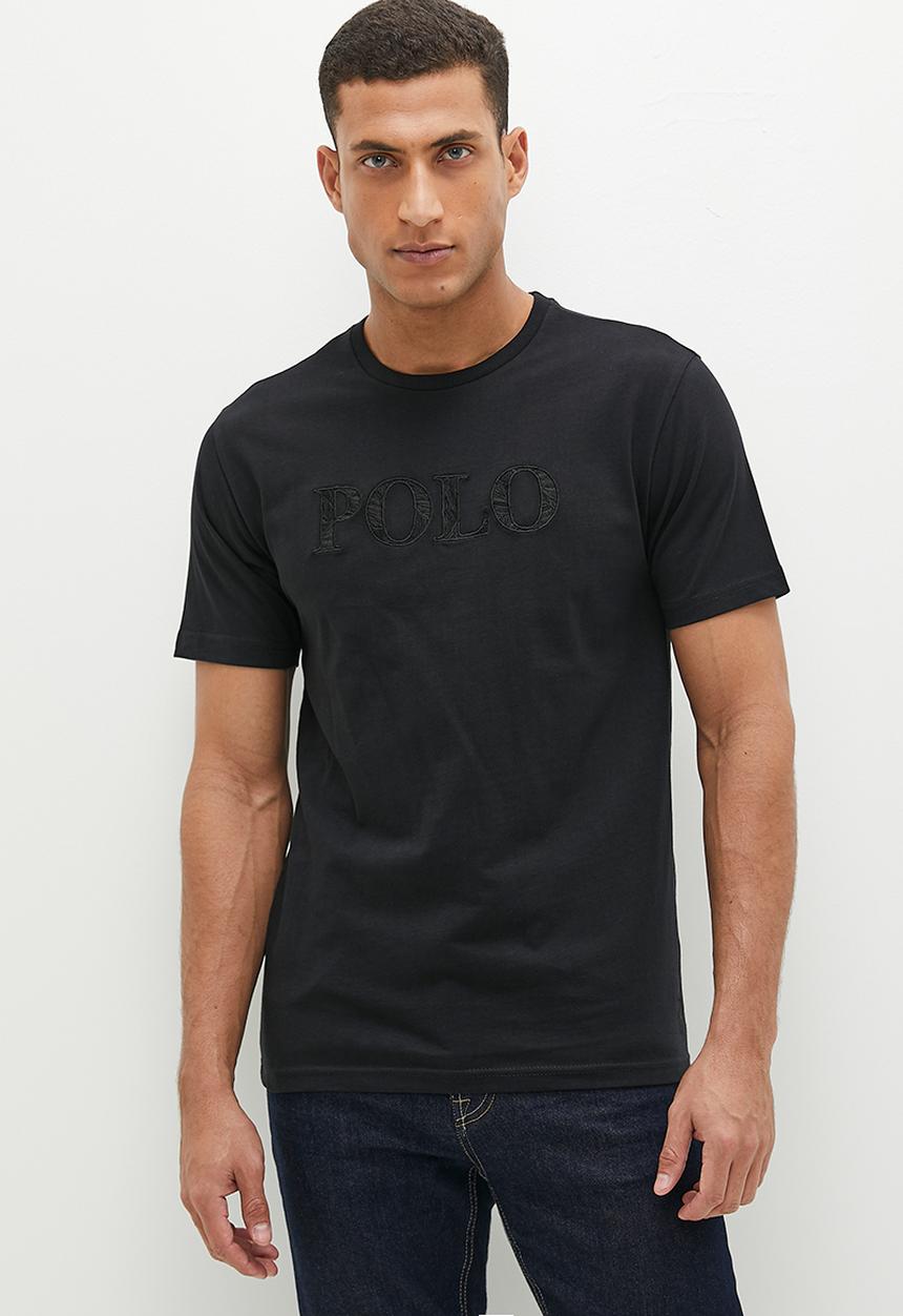 POLO - Mens short sleeve embroidered logo tee - black