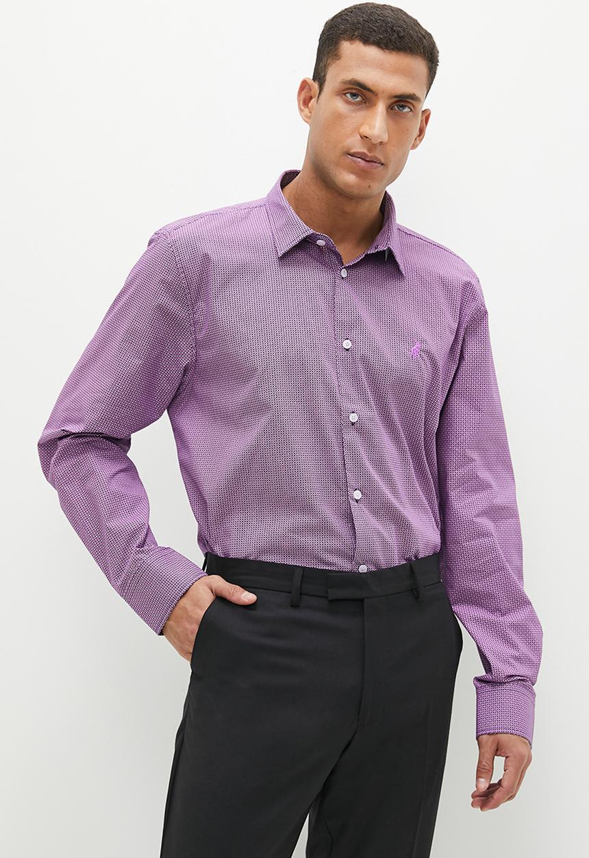 POLO - Mens micro geometric long sleeve shirt - pink