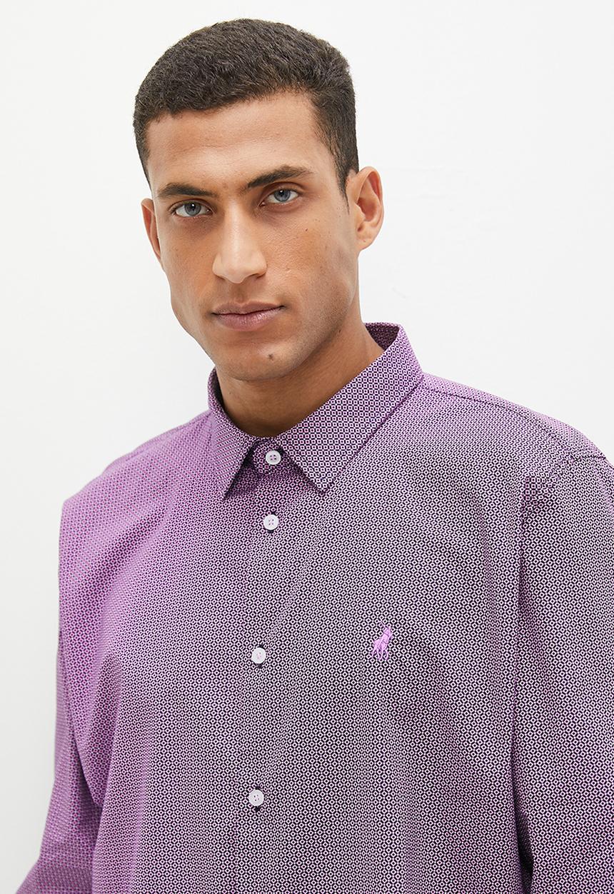 POLO - Mens micro geometric long sleeve shirt - pink