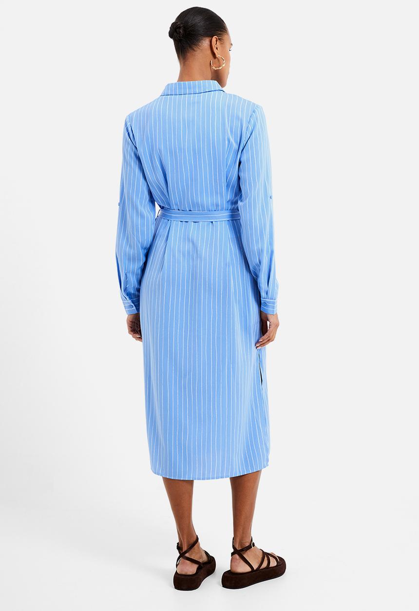 French Connection - Pinstripe button through shirt dress - tranquil/white