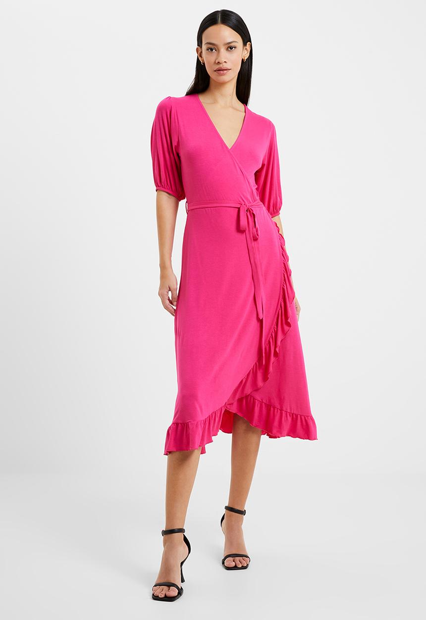 French Connection - Wrap frill midi dress - hot pink