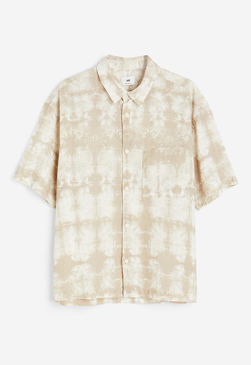 H&M - Relaxed fit short-sleeved linen-blend shirt - beige tie-dye