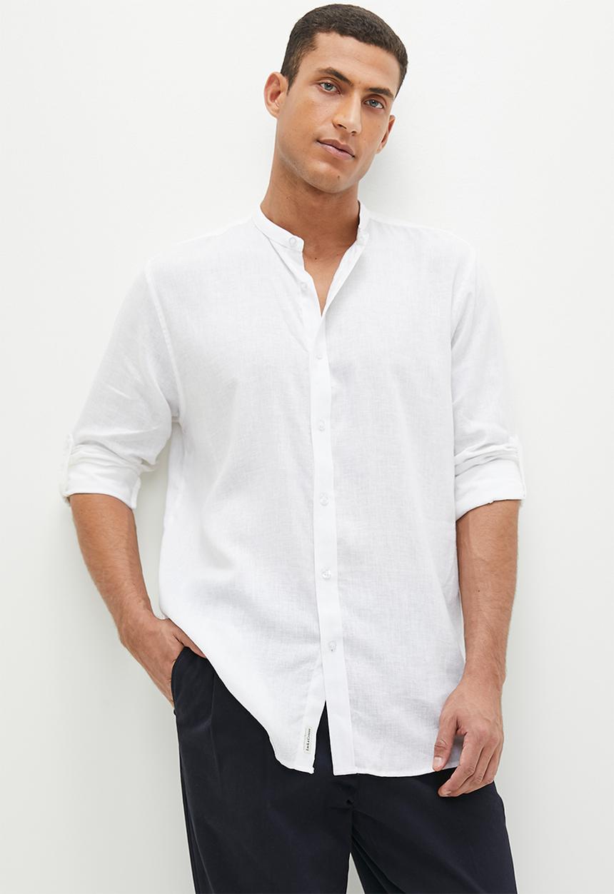 Lark & Crosse - Mandarin long sleeve linen shirt - white
