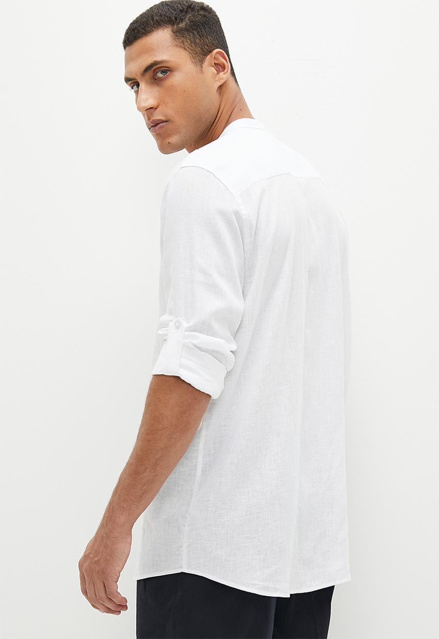 Lark & Crosse - Mandarin long sleeve linen shirt - white