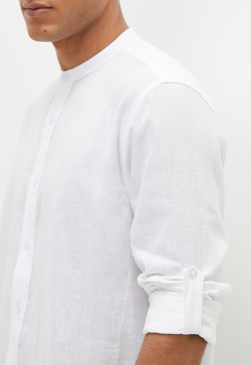 Lark & Crosse - Mandarin long sleeve linen shirt - white