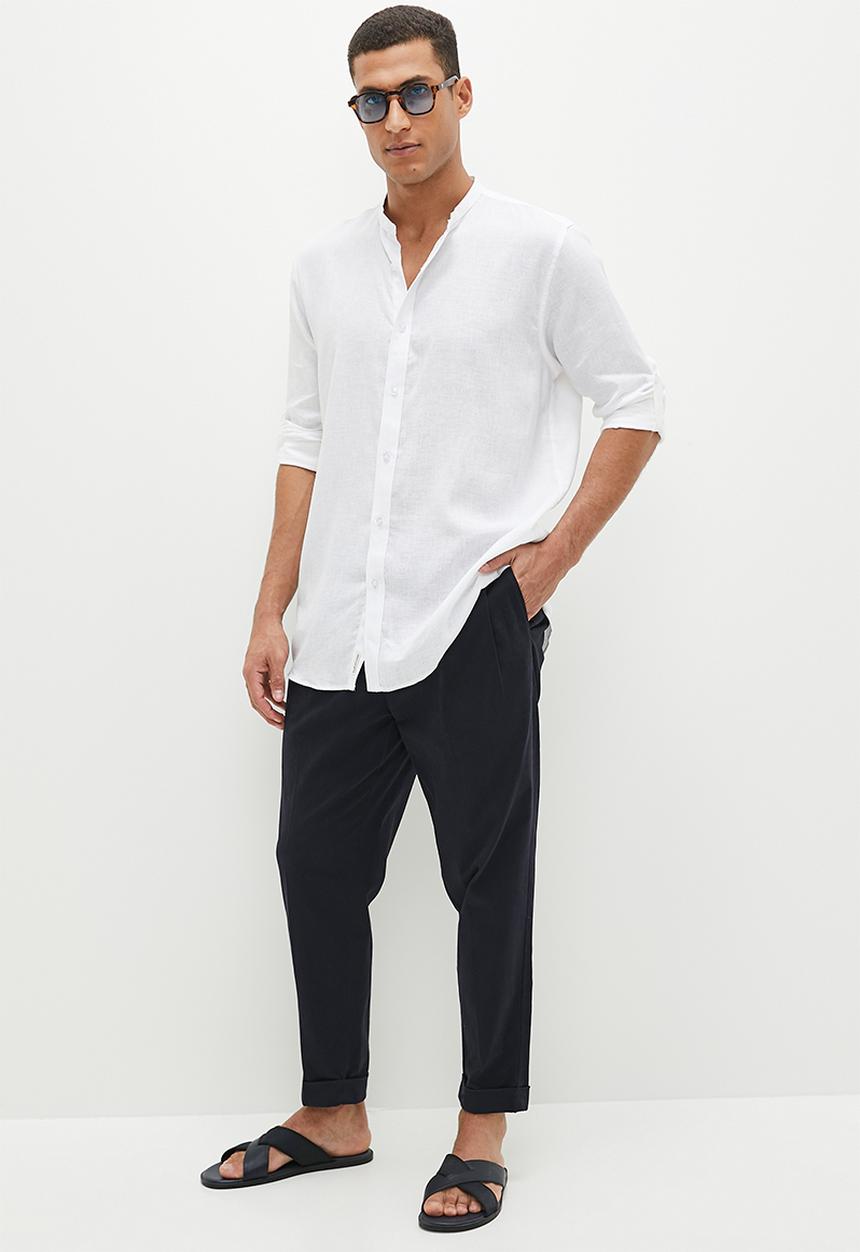 Lark & Crosse - Mandarin long sleeve linen shirt - white