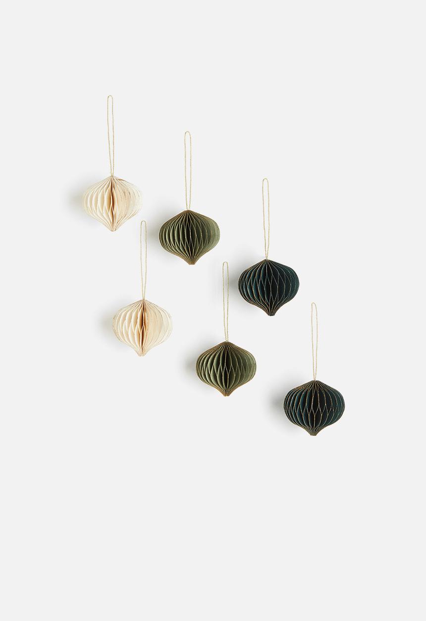 H&M - 6-Pack Christmas decorations - dark green & natural white