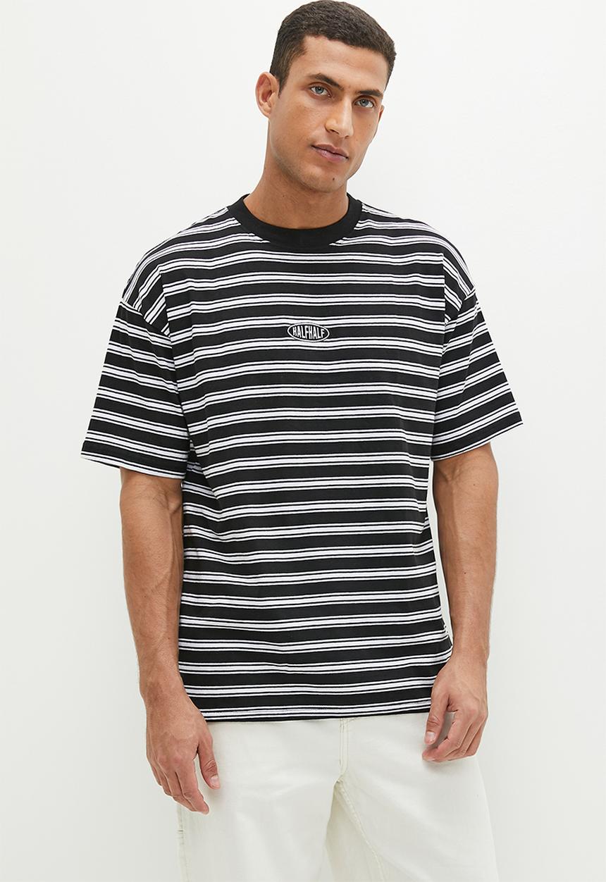 Factorie - Half half oversized T-shirt - black stripe/half half pill