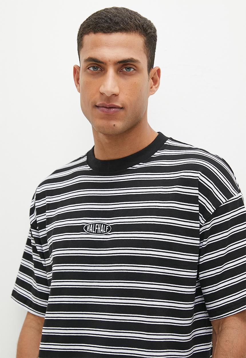 Factorie - Half half oversized T-shirt - black stripe/half half pill
