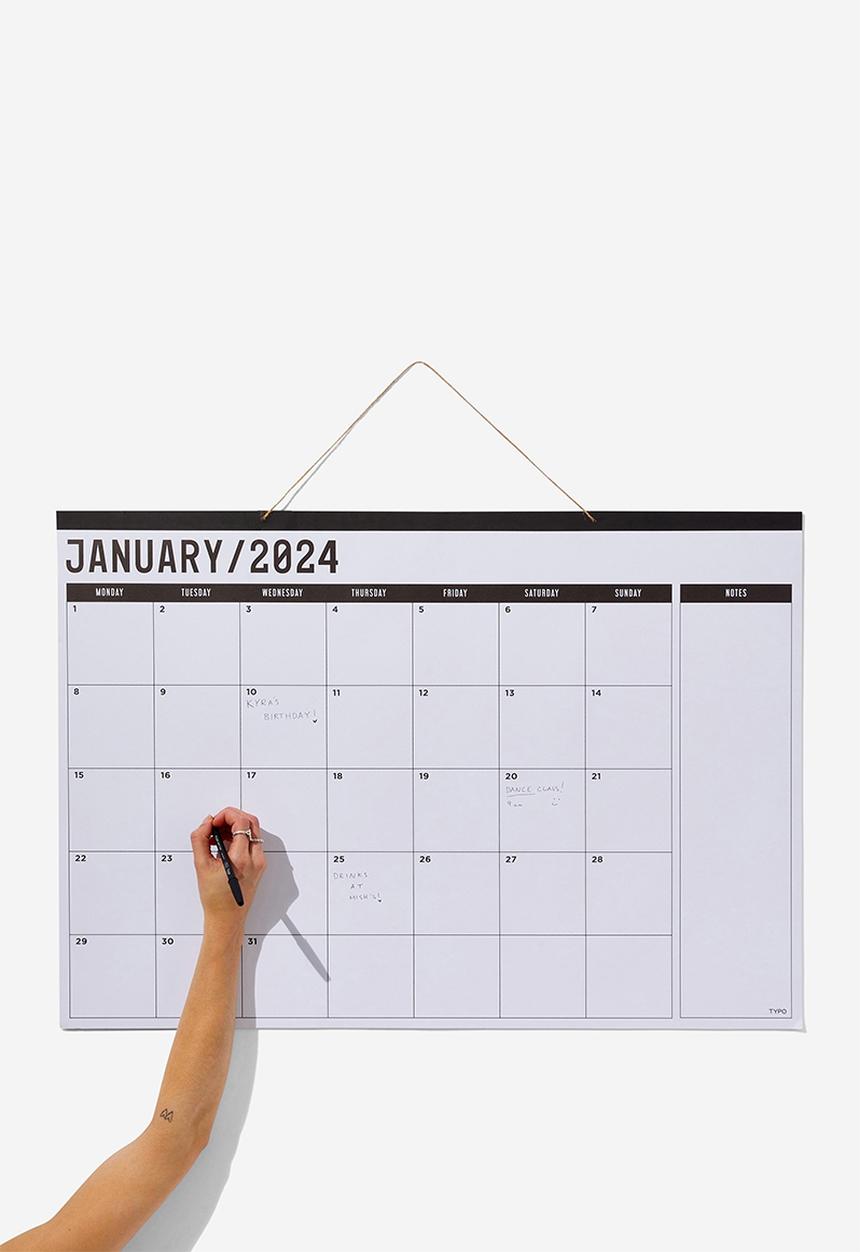 Typo - A1 2024 Hanging Calendar - Black And White