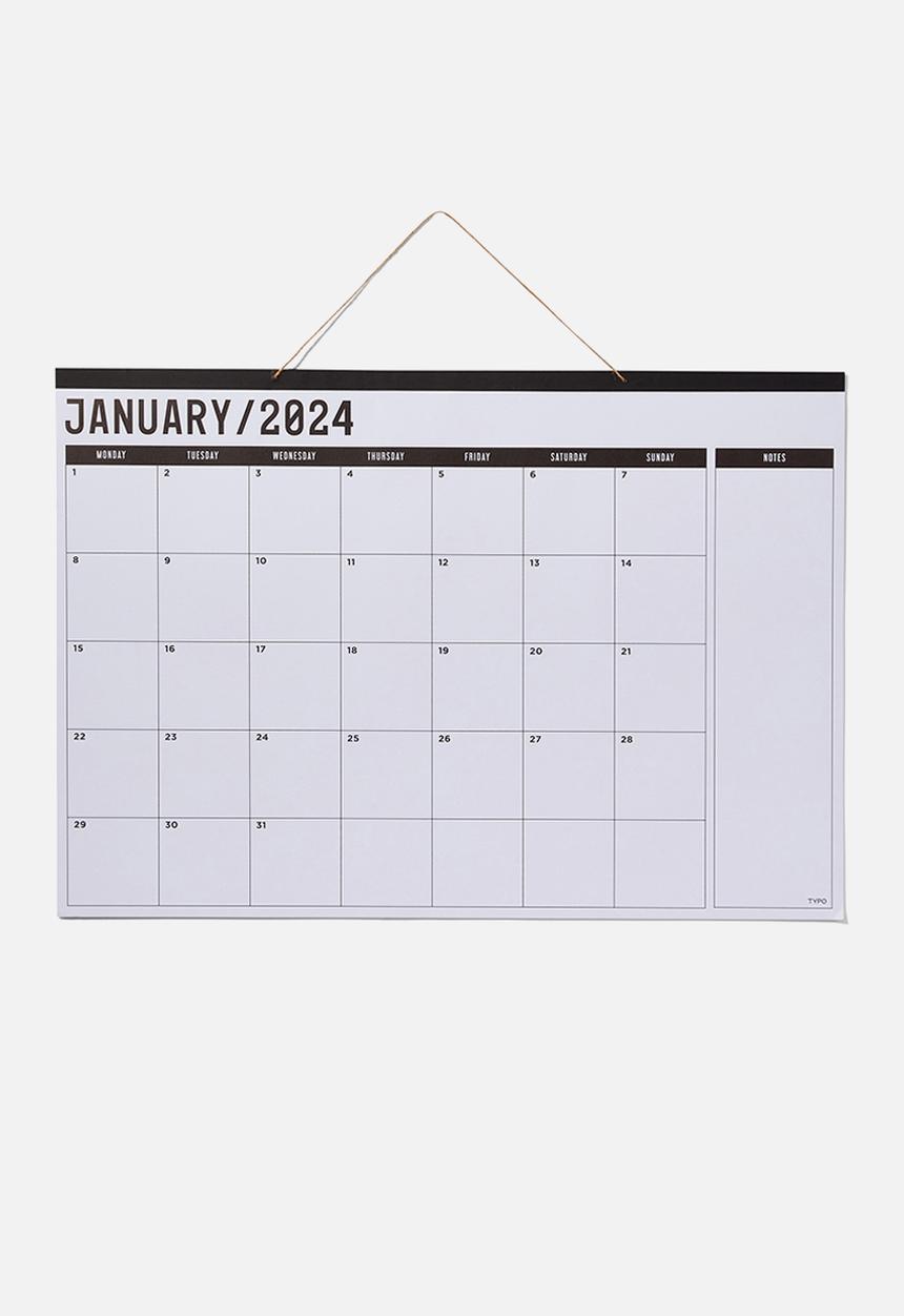 Typo - A1 2024 Hanging Calendar - Black And White