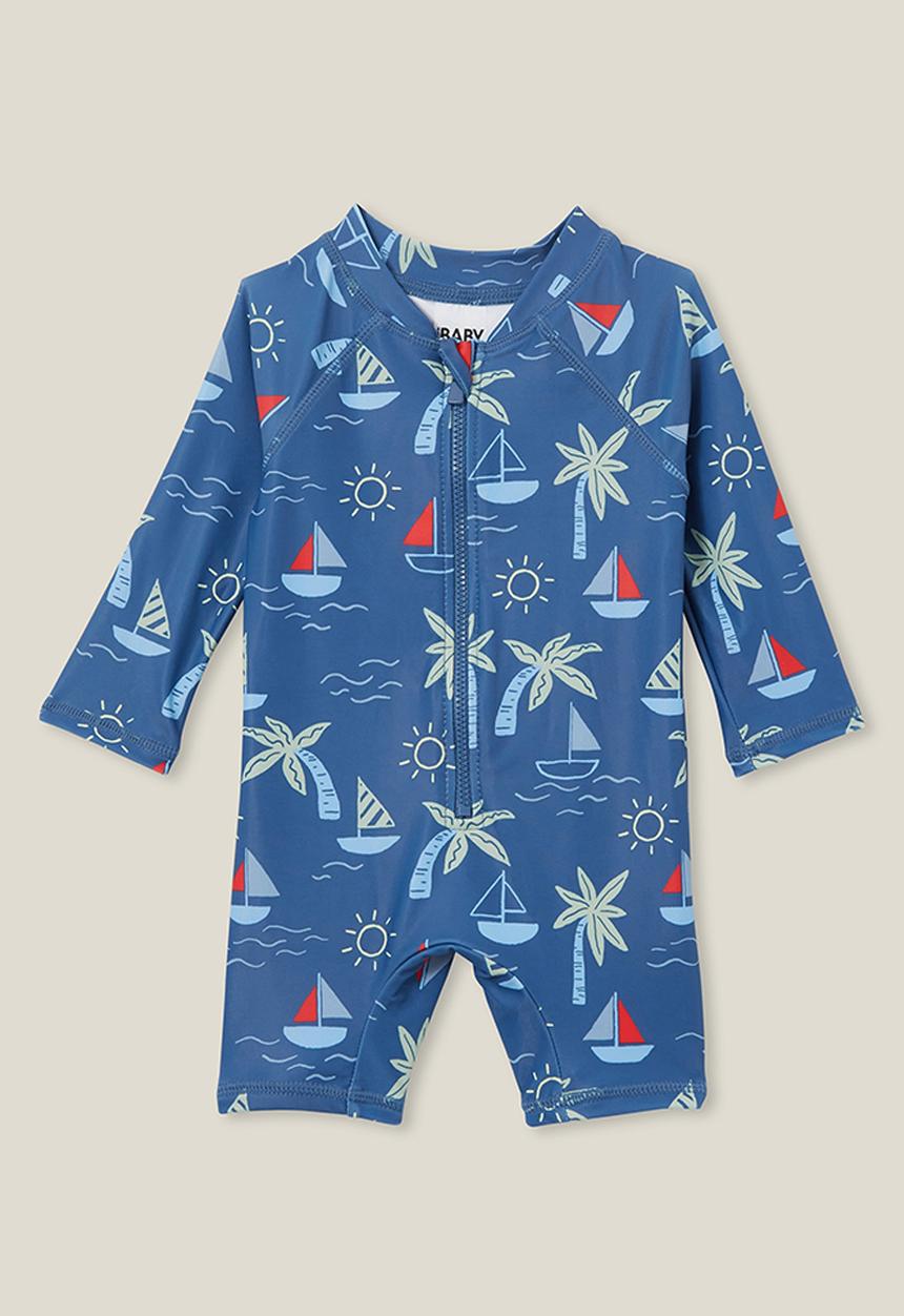 Cotton On - Cameron long sleeve swimsuit - petty blue/sail away