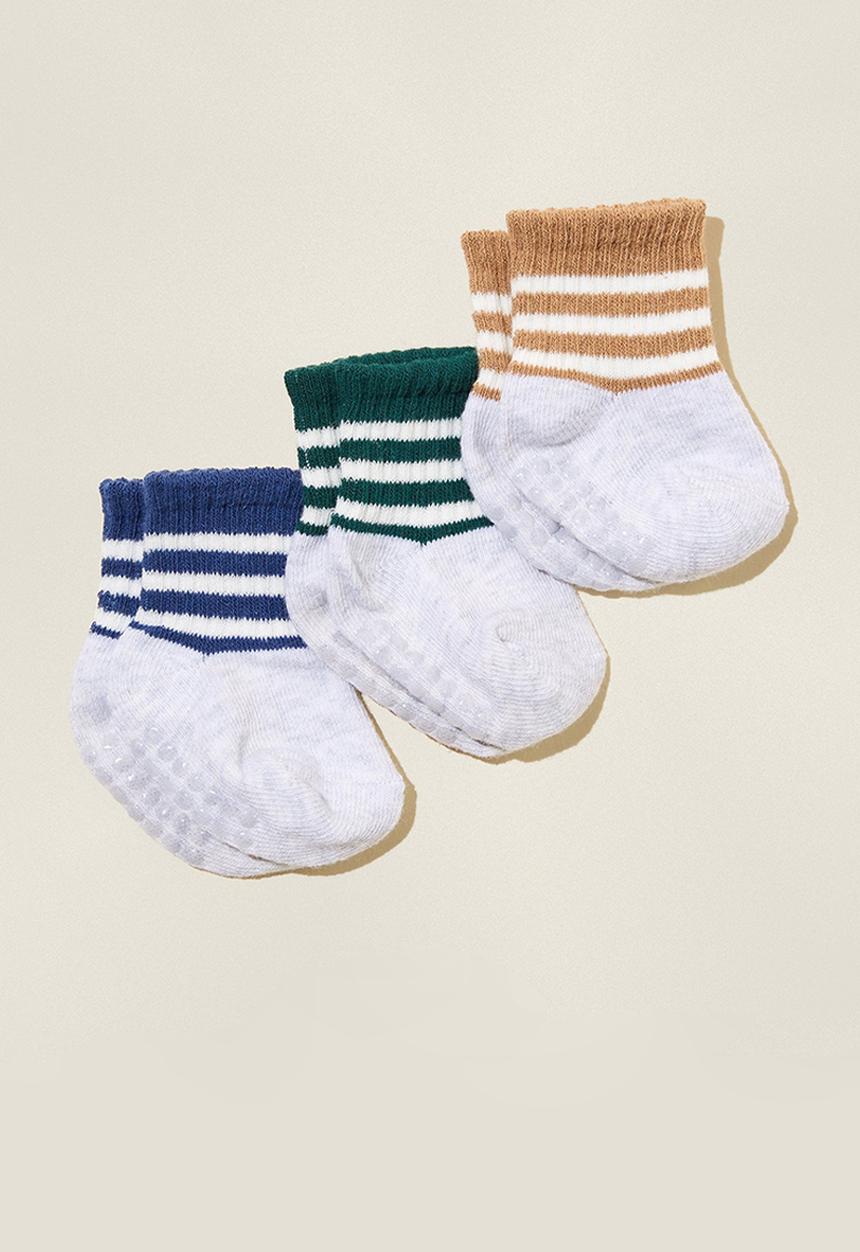 Cotton On - 3 Pack baby socks - taupy brown/in the navy/turtle green