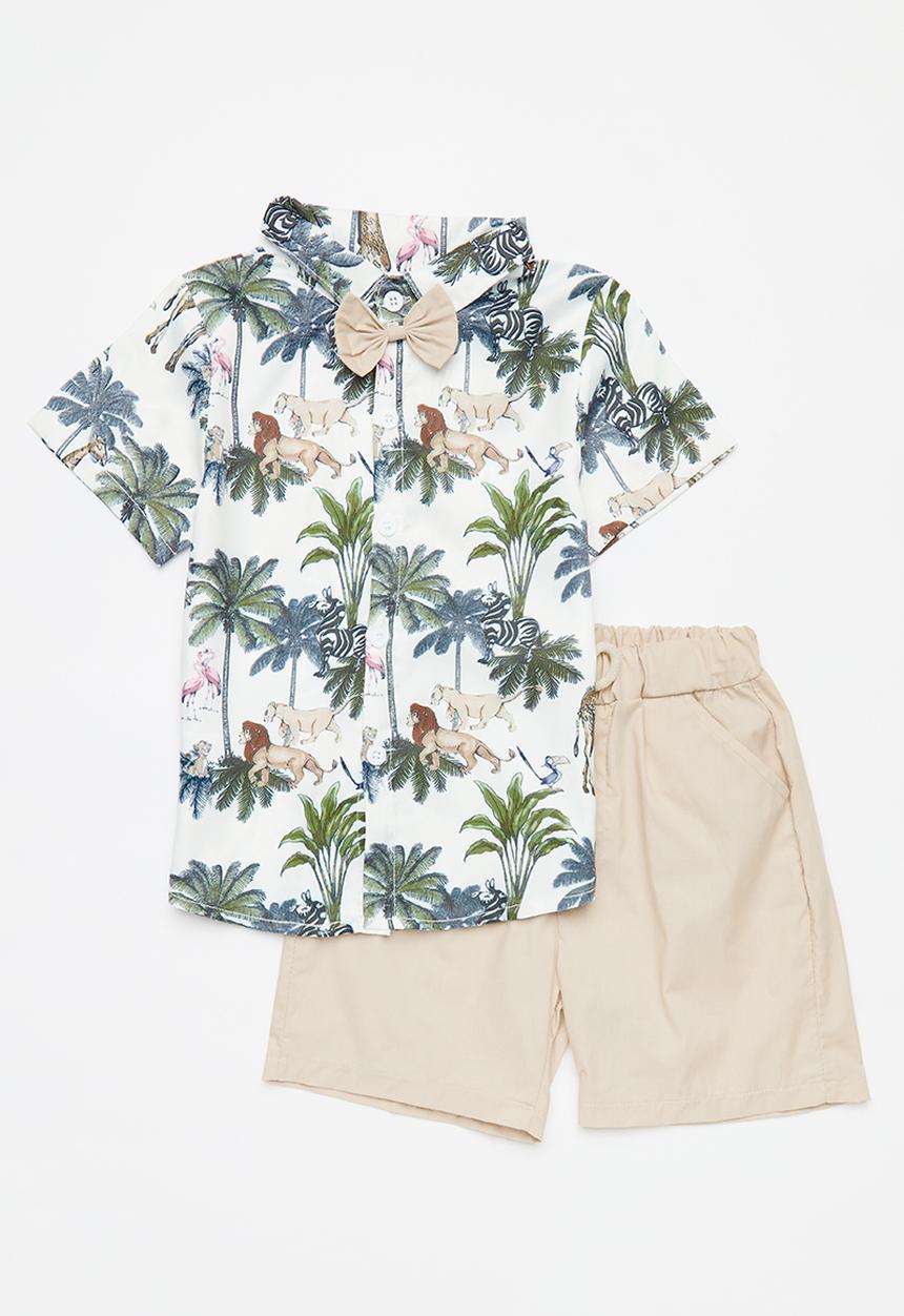 Pop Candy - Shirt & shorts set - beige & white