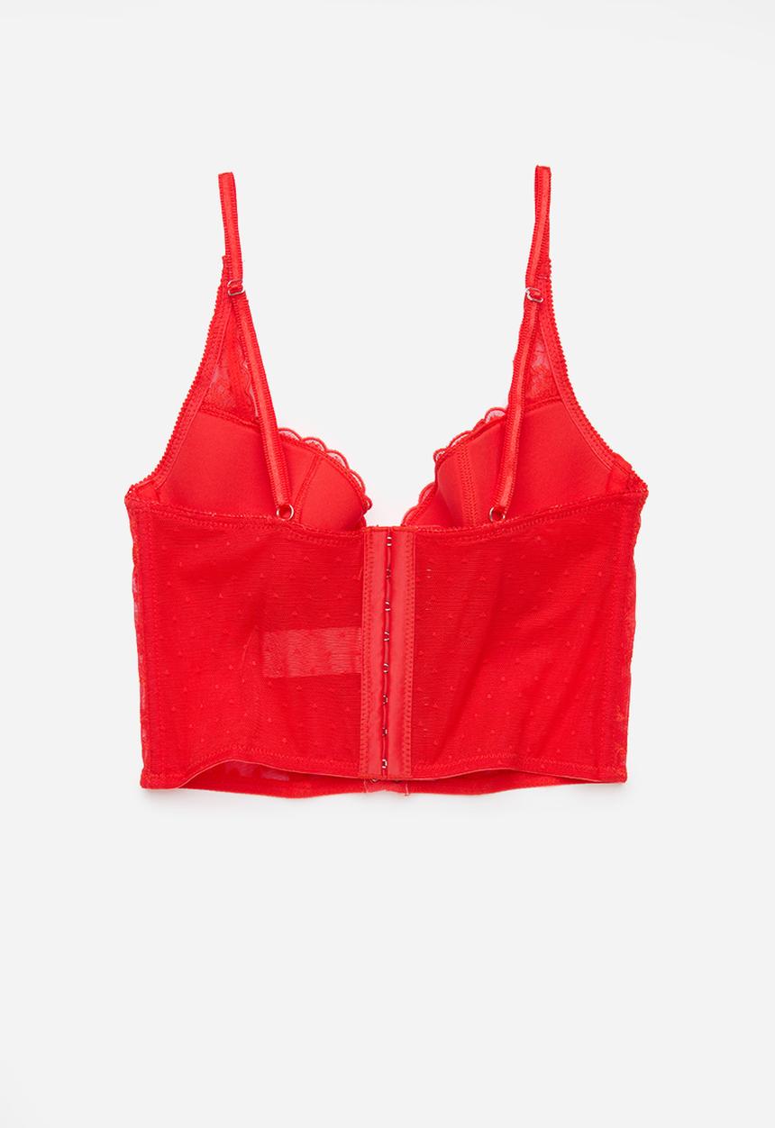 Cotton On - Aurora Lace Tie Up Corset - Crimson Red