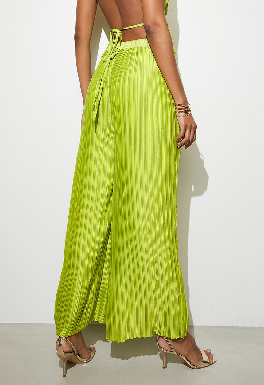 VELVET - Co-ord plisse wide leg - lime