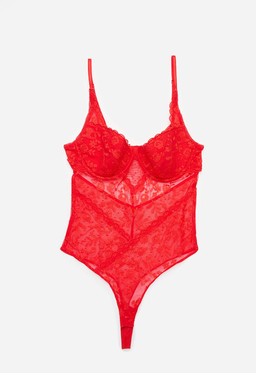 Cotton On - Aurora Lace Underwire Bodysuit - Crimson Red