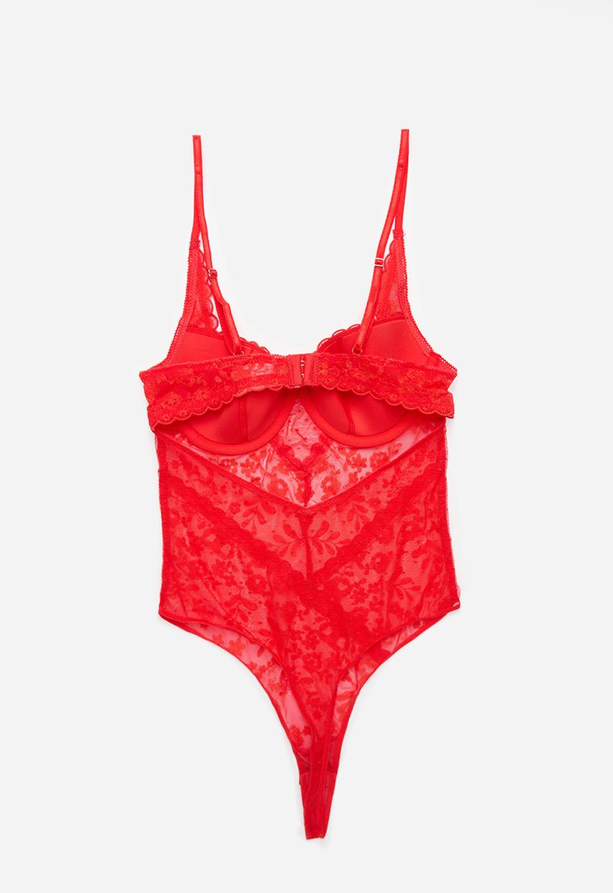 Cotton On - Aurora Lace Underwire Bodysuit - Crimson Red