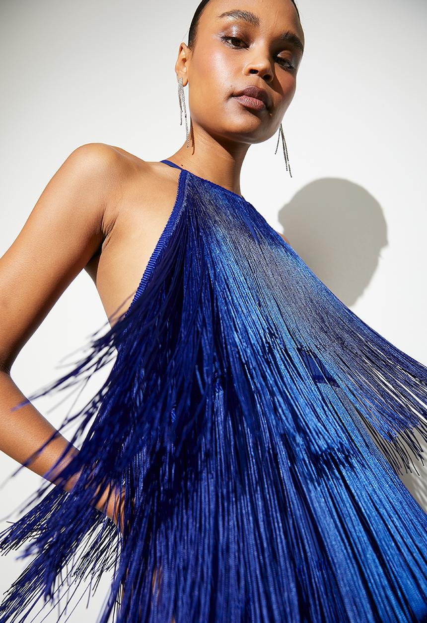VELVET - Fringe mini shift dress - cobalt