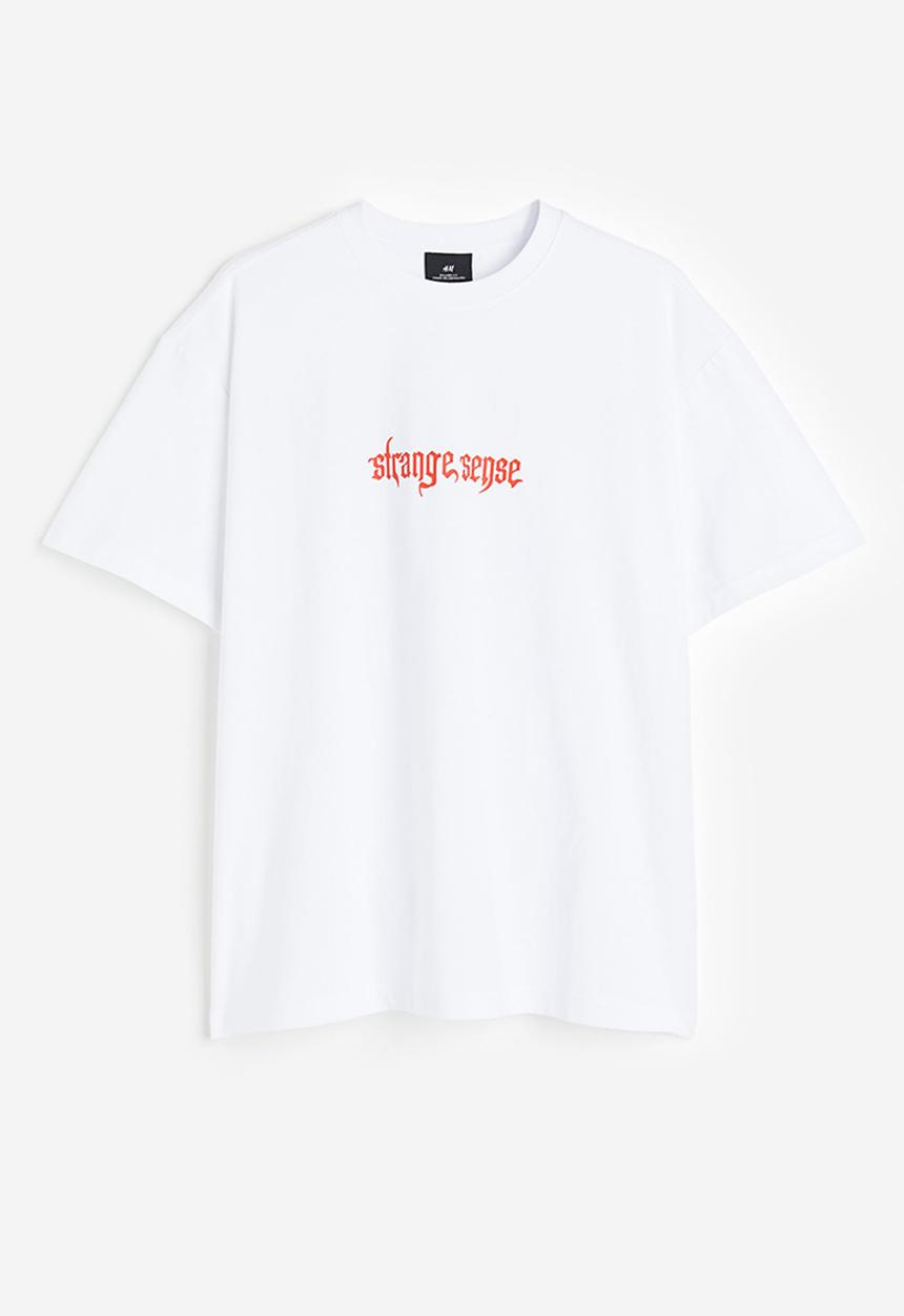 H&M - Relaxed fit printed T-shirt - white strange sense