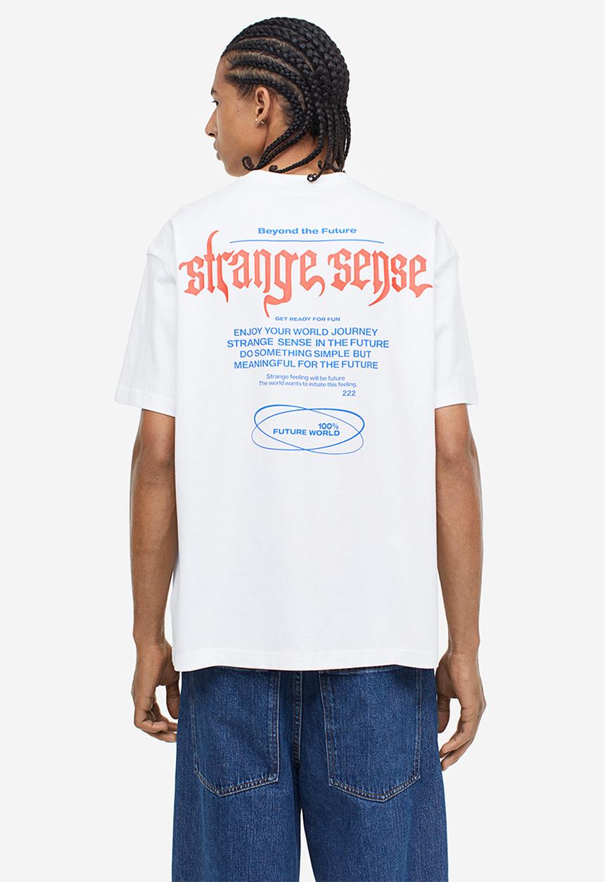 H&M - Relaxed fit printed T-shirt - white strange sense