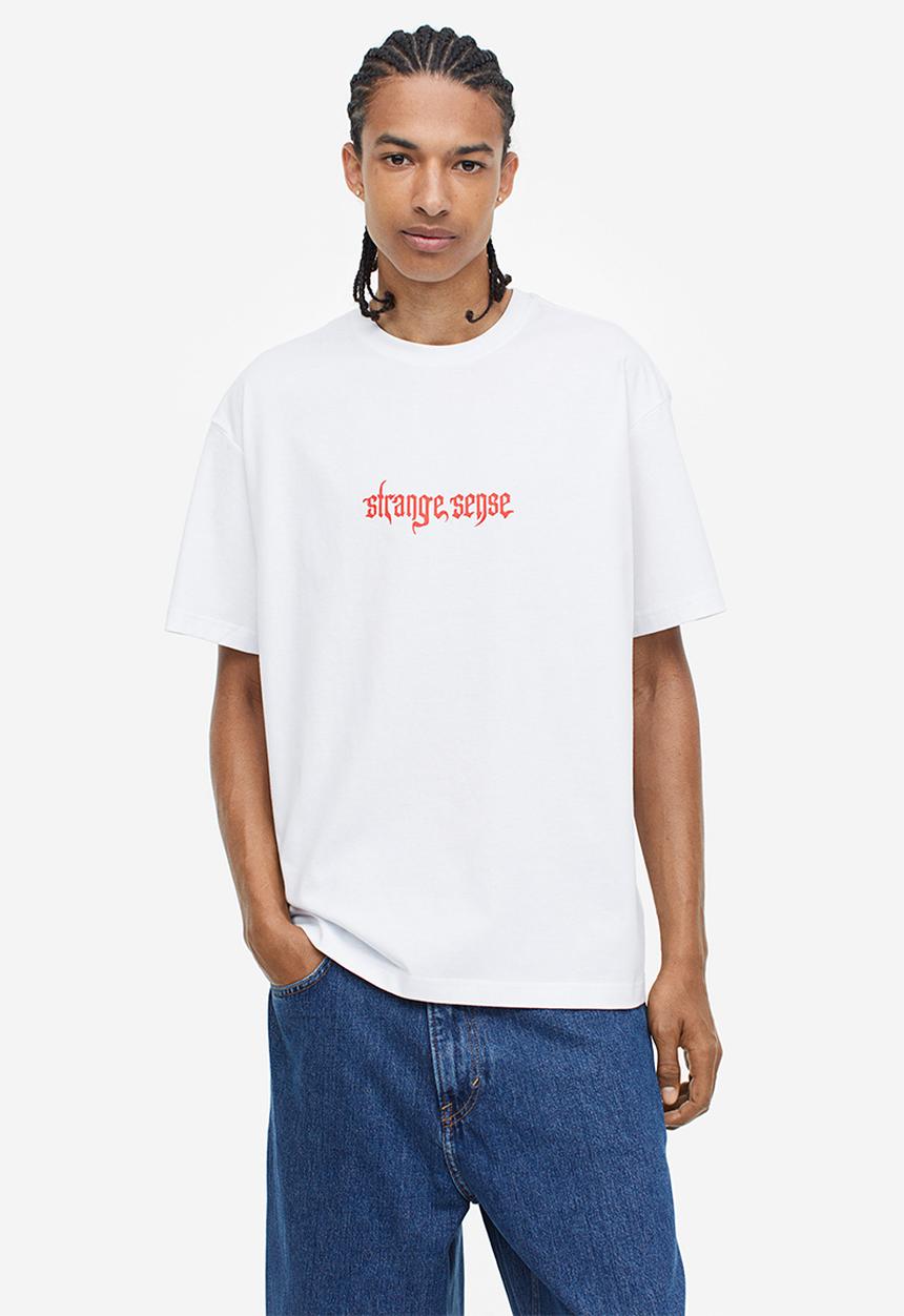 H&M - Relaxed fit printed T-shirt - white strange sense