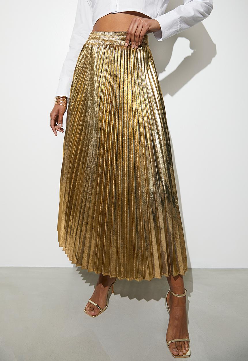 VELVET - Metallic modaxi pleated skirt - gold