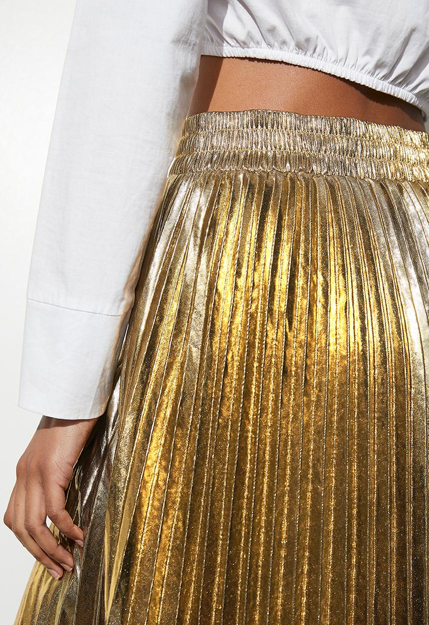 VELVET - Metallic modaxi pleated skirt - gold