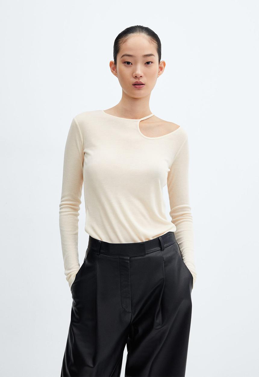 MANGO - T-shirt hole - light beige