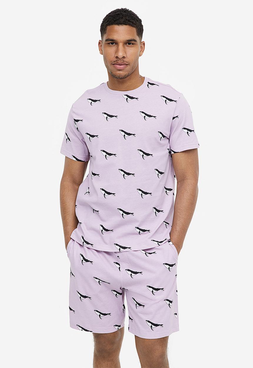 H&M - Regular fit pyjama t-shirt and shorts - light purple orcas -