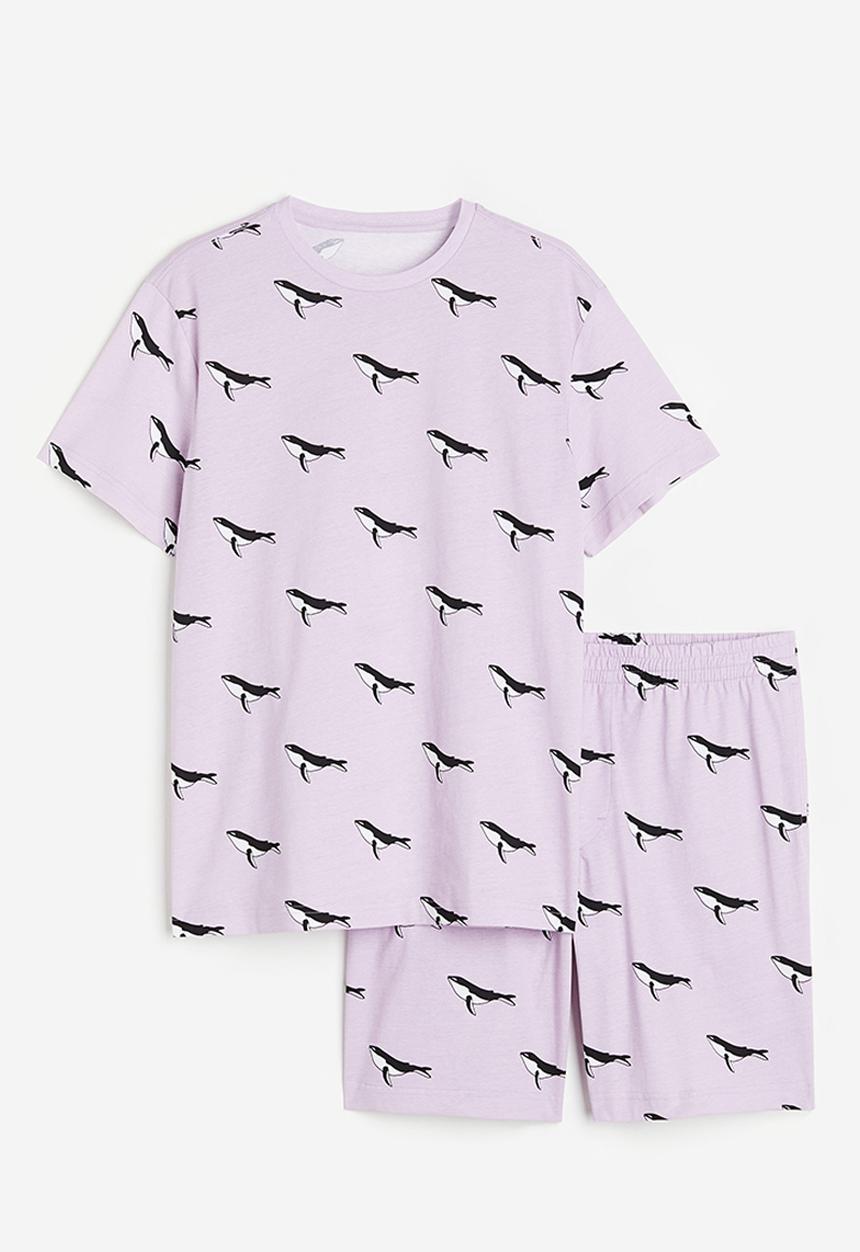 H&M - Regular fit pyjama t-shirt and shorts - light purple orcas -