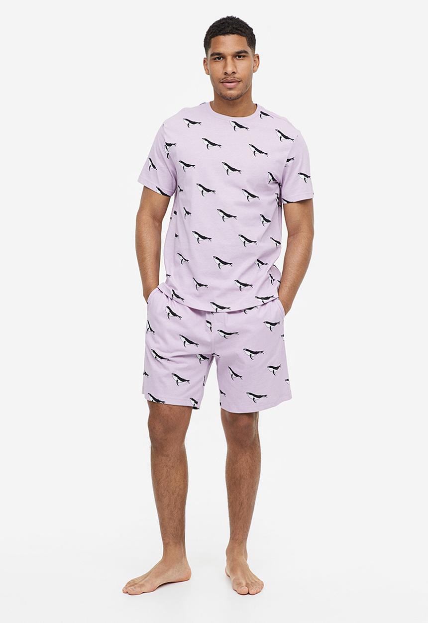 H&M - Regular fit pyjama t-shirt and shorts - light purple orcas -