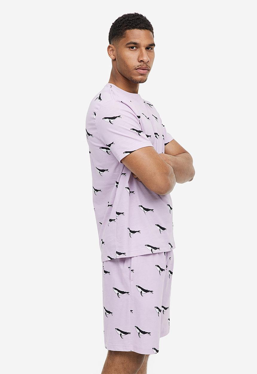 H&M - Regular fit pyjama t-shirt and shorts - light purple orcas -