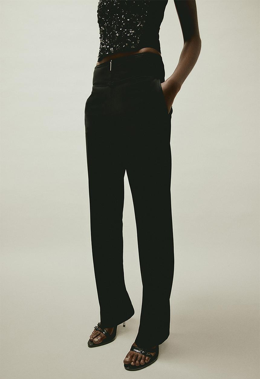 H&M - H&M STUDIO:  Lingerie-detail wool-blend trousers - black