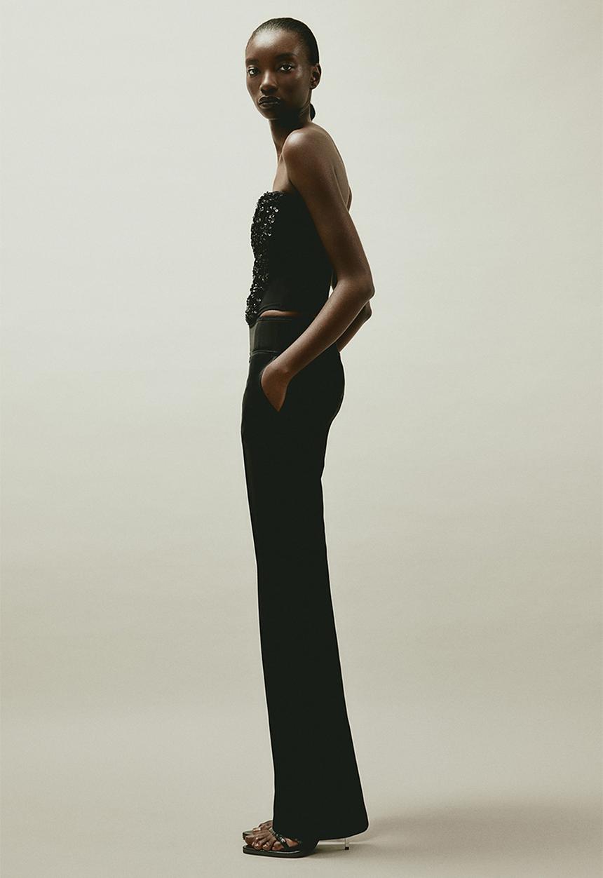 H&M - H&M STUDIO:  Lingerie-detail wool-blend trousers - black