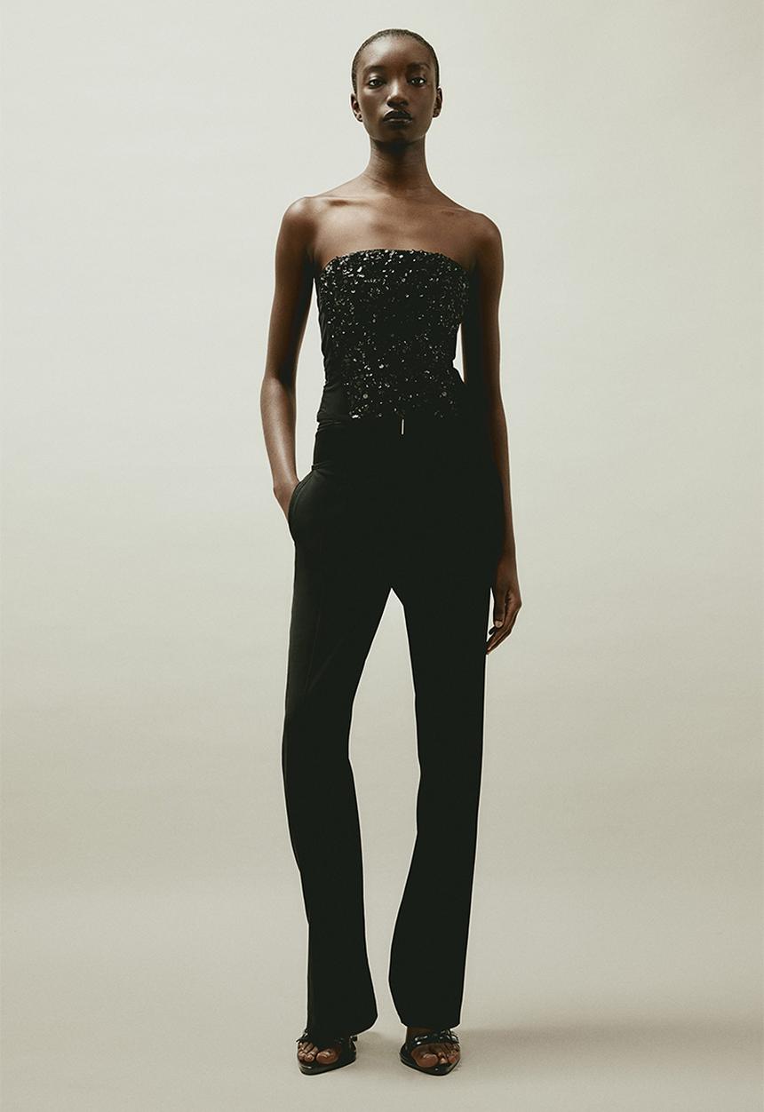 H&M - H&M STUDIO:  Lingerie-detail wool-blend trousers - black
