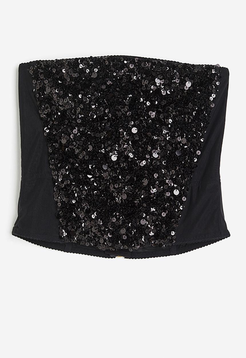 H&M - H&M STUDIO: Sequined bustier top - black