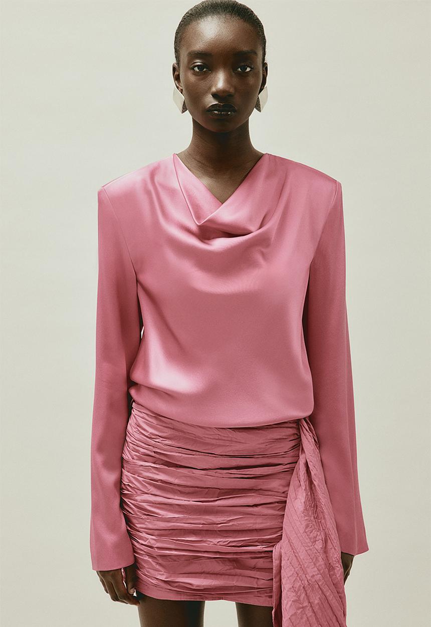 H&M - H&M STUDIO:  Draped silk blouse - pink