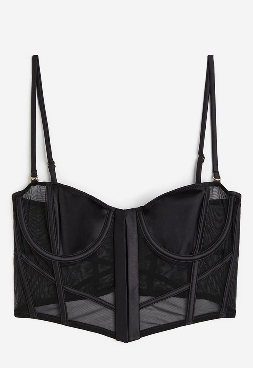 H&M - H&M Studio: Satin and mesh bustier - black