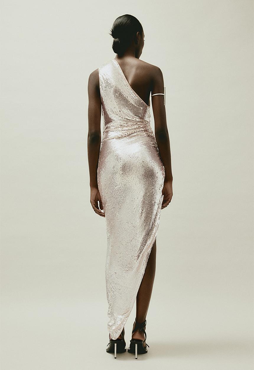 H&M - H&M Studio: Sequined one-shoulder dress - light beige
